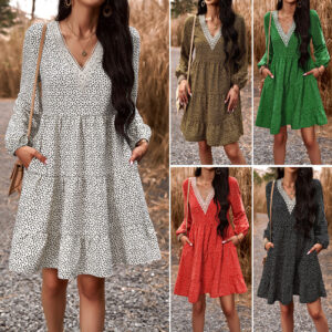 Fall Women’s New Temperament Leisure V-neck Long-sleeve Dress