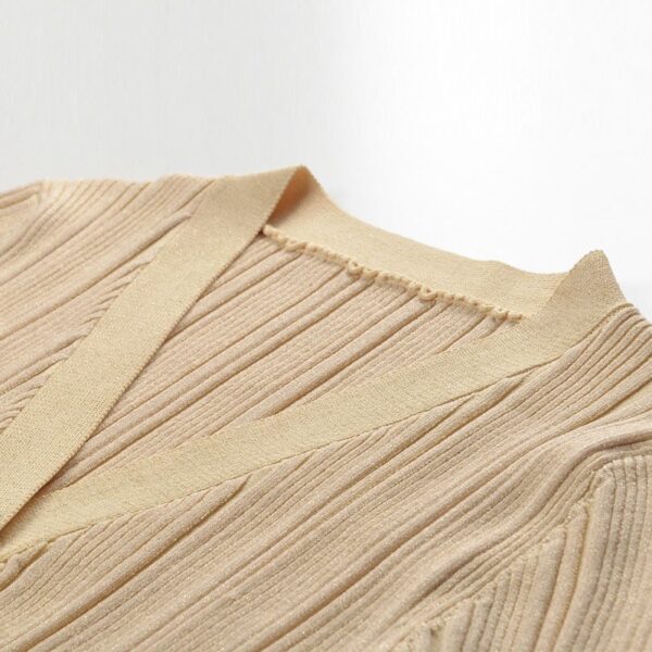 V-neck Single Breasted Bell Sleeve Slim Fit Dress - Image 3
