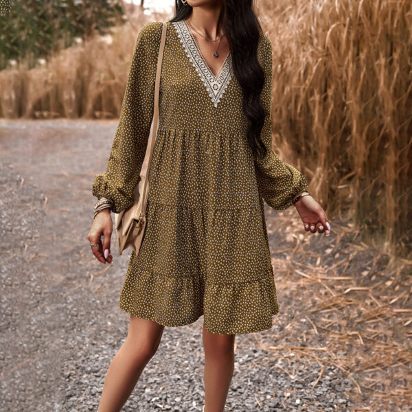Fall Women's New Temperament Leisure V-neck Long-sleeve Dress - Image 6