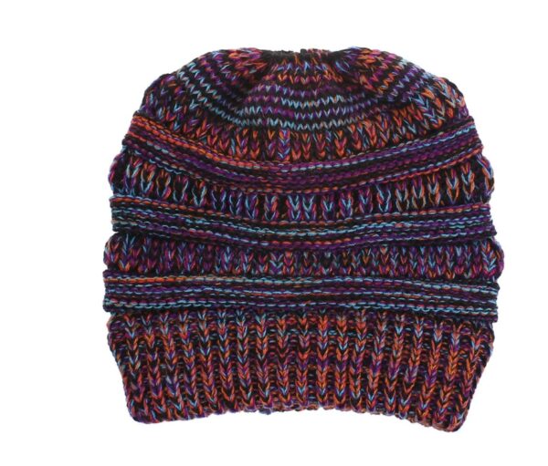 Mixed Color Knitted Wool Hat Ladies Non-labeled Ponytail Hat - Image 9