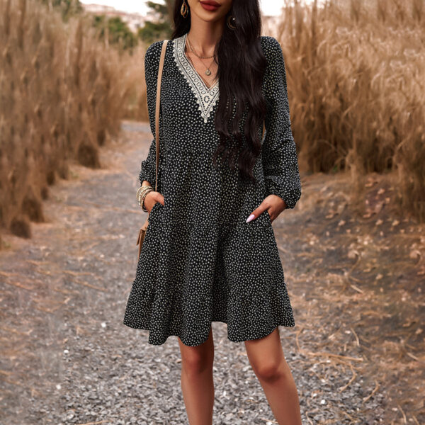 Fall Women's New Temperament Leisure V-neck Long-sleeve Dress - Image 3