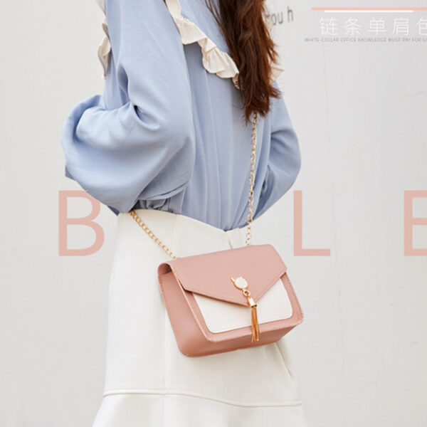 Small Messenger Bag New Sweet And Cute Cat Tassel Decoration Chain One Shoulder Small Square Bag Casual Messenger Bag - Image 2