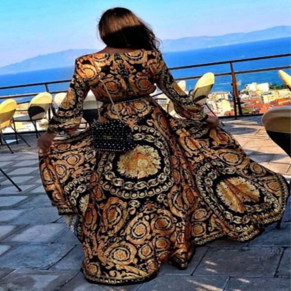 Women's Vintage V-Neck Pullover Print Dress