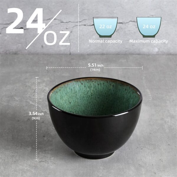 Creative Western Food  Kiln Change Peacock Green Bowl 24oz Bowl Set Of 4 For Cereal, Salad, Pasta, Soup, Dessert, Serving Dishwasher, Microwave And Oven - Image 2