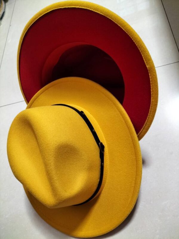European And American Popular Woolen Top Color Matching Flat Brim Fedora Jazz Hat - Image 7