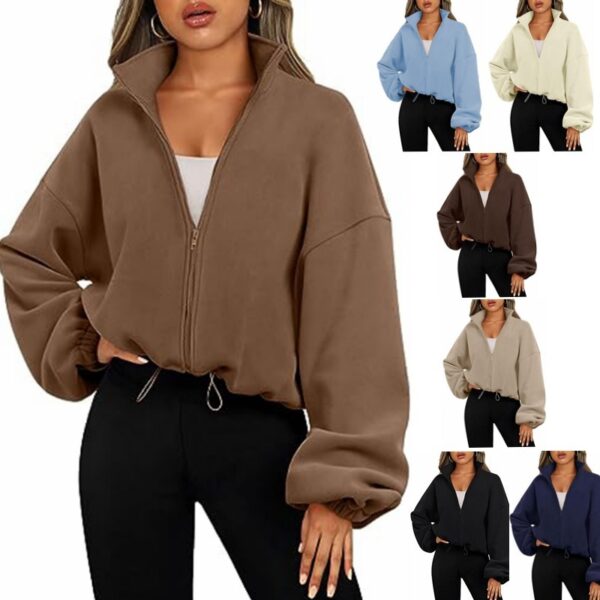 Women's Polar Fleece Sports Velvet Stand Collar Zipper Jacket - Image 8