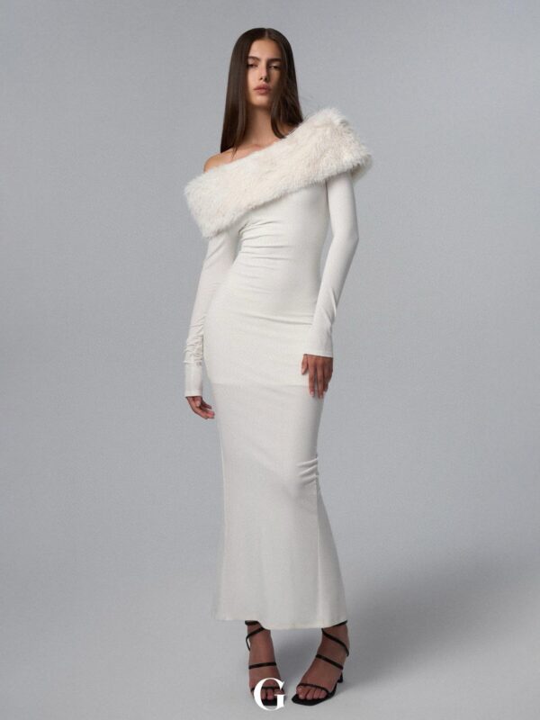 New Off-shoulder Shoulder-baring Tight Waist Sheath Long Sleeve Knitted Dress - Image 5