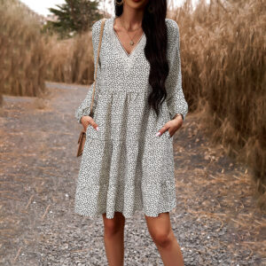 Fall Women’s New Temperament Leisure V-neck Long-sleeve Dress