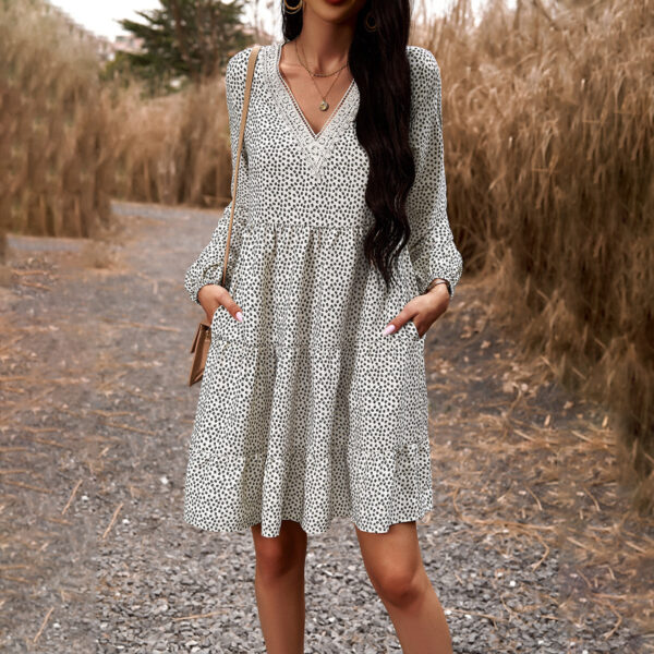 Fall Women's New Temperament Leisure V-neck Long-sleeve Dress - Image 2
