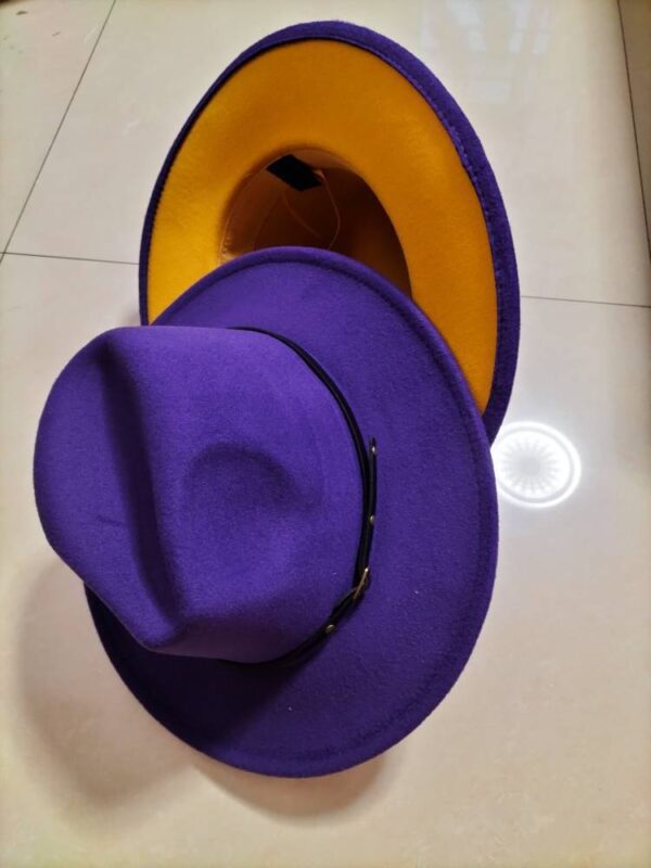European And American Popular Woolen Top Color Matching Flat Brim Fedora Jazz Hat - Image 4