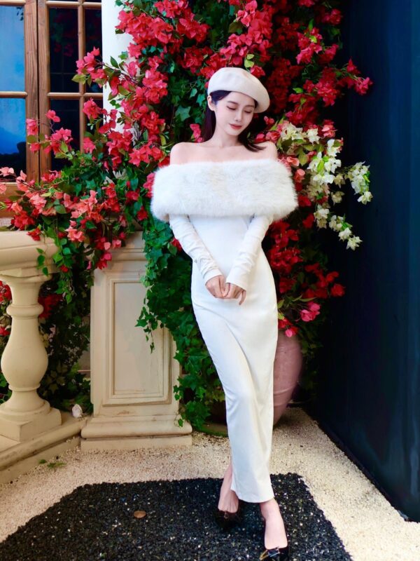 New Off-shoulder Shoulder-baring Tight Waist Sheath Long Sleeve Knitted Dress - Image 2