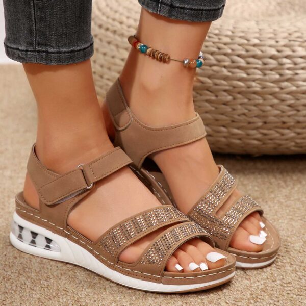 Summer Rhinestone Wedges Sandals Casual Sports Air Cushion Bottom Beach Shoes For Women Roman Sandals - Image 3
