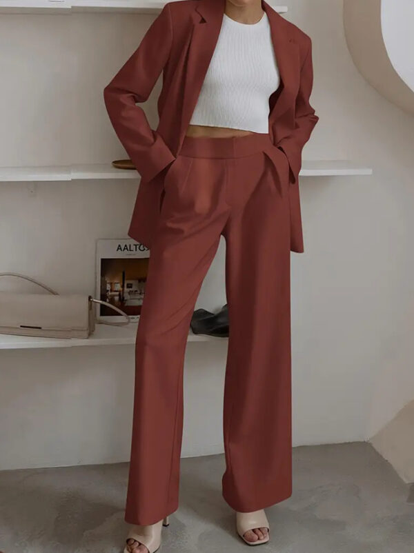 Women's Fashion Casual Solid Color Coat Trousers Suit - Image 9