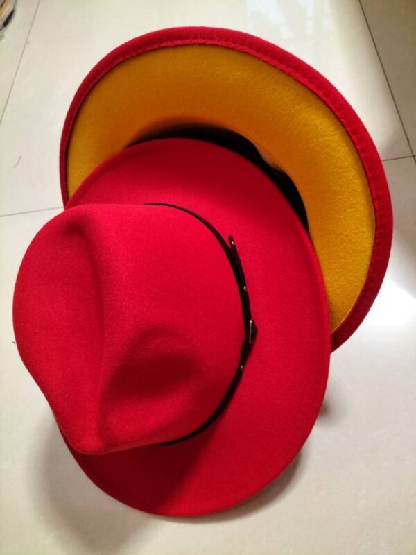 European And American Popular Woolen Top Color Matching Flat Brim Fedora Jazz Hat - Image 6