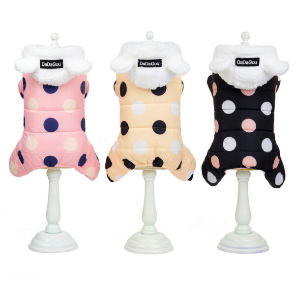 Warm big polka dot four-leg cotton coat for pets