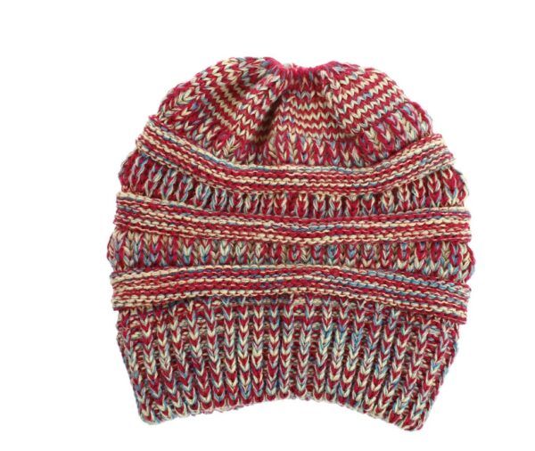 Mixed Color Knitted Wool Hat Ladies Non-labeled Ponytail Hat - Image 6