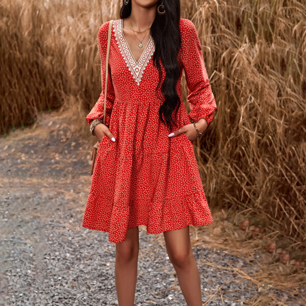Fall Women's New Temperament Leisure V-neck Long-sleeve Dress - Image 4