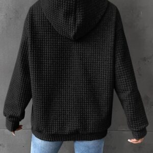 Small Plaid Pocket Long Sleeved Solid Color Top Hoodie