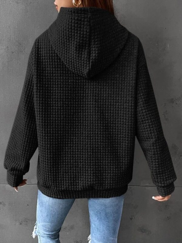 Small Plaid Pocket Long Sleeved Solid Color Top Hoodie - Image 2
