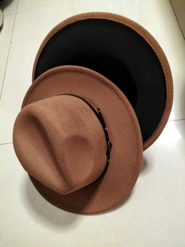 European And American Popular Woolen Top Color Matching Flat Brim Fedora Jazz Hat - Image 2