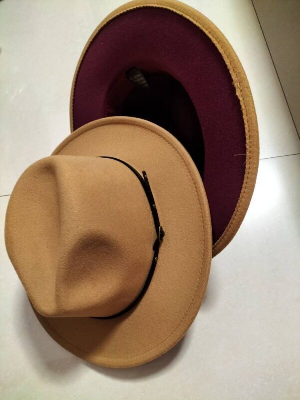 European And American Popular Woolen Top Color Matching Flat Brim Fedora Jazz Hat - Image 5