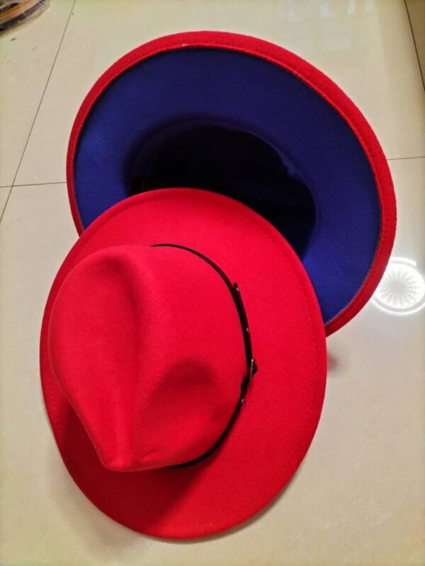European And American Popular Woolen Top Color Matching Flat Brim Fedora Jazz Hat - Image 3