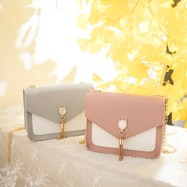 Small Messenger Bag New Sweet And Cute Cat Tassel Decoration Chain One Shoulder Small Square Bag Casual Messenger Bag - Image 6