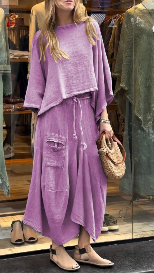 Casual Solid Color Loose Dress Two-piece Suit - Image 6