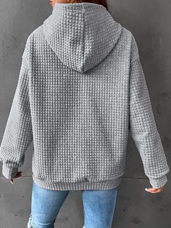 Small Plaid Pocket Long Sleeved Solid Color Top Hoodie - Image 6
