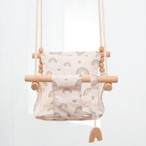 Cotton Canvas Baby Swing Chair Hanging Swing Indoor Outdoor Safety Baby Children’s Toy Wooden Seat With Cushion Baby Room Decor