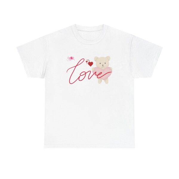 Cute Love Bear Unisex Heavy Cotton Tee, Valentine's Gift, Love Shirt, Cute T-Shirt.