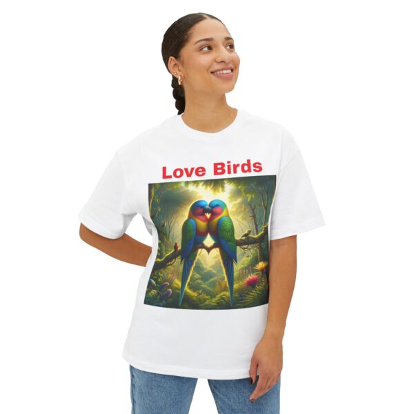 Love Birds Unisex Oversized Boxy Tee - Romantic Gift, Summer Wear, Nature Lover Apparel. - Image 3