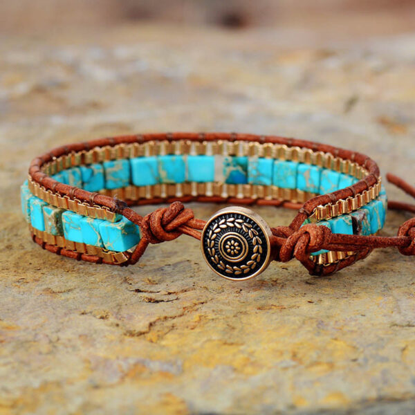 Fashion Imperial Stone Hand-woven Leather Bracelet - Image 4