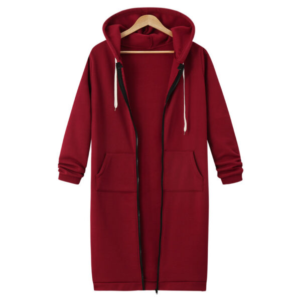 Hooded Long Sleeve Sweater Fleece Long Jacket - Image 4
