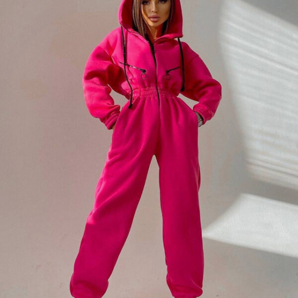 Casual Women Basic Hoodie Two Piece Sets Zipper Drawstring - Image 4