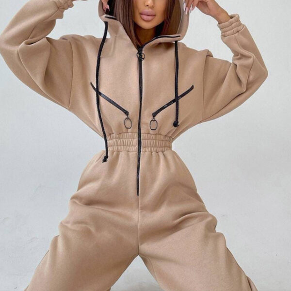 Casual Women Basic Hoodie Two Piece Sets Zipper Drawstring - Image 2