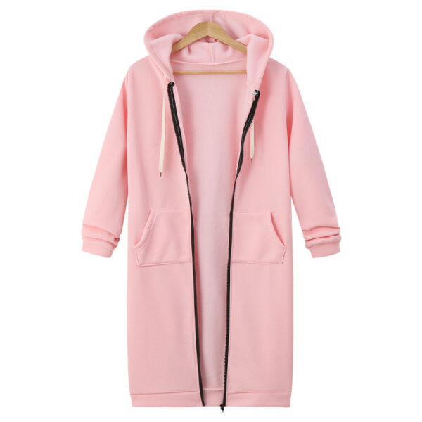 Hooded Long Sleeve Sweater Fleece Long Jacket - Image 7