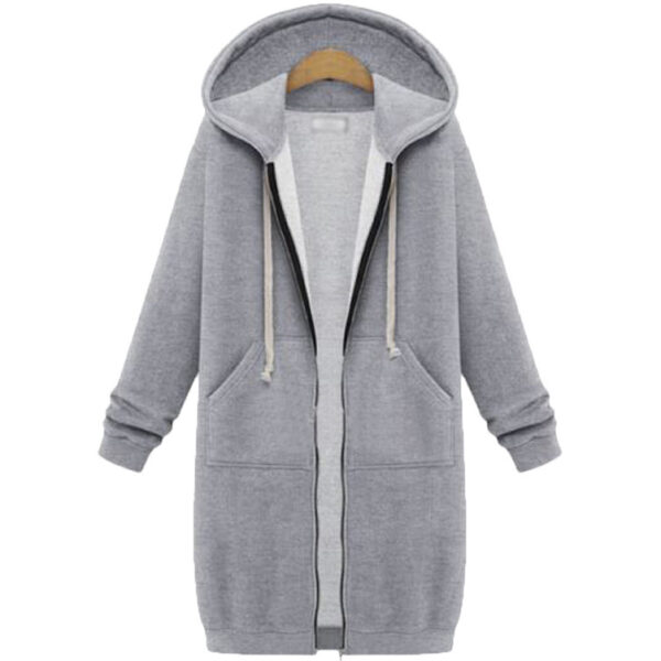 Hooded Long Sleeve Sweater Fleece Long Jacket - Image 9