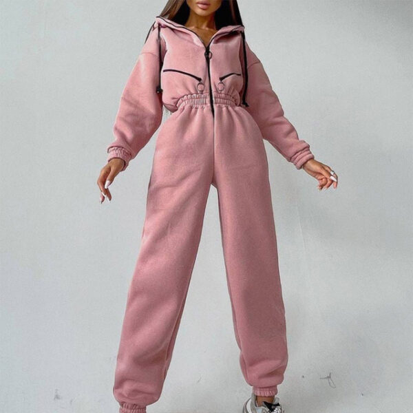 Casual Women Basic Hoodie Two Piece Sets Zipper Drawstring - Image 8