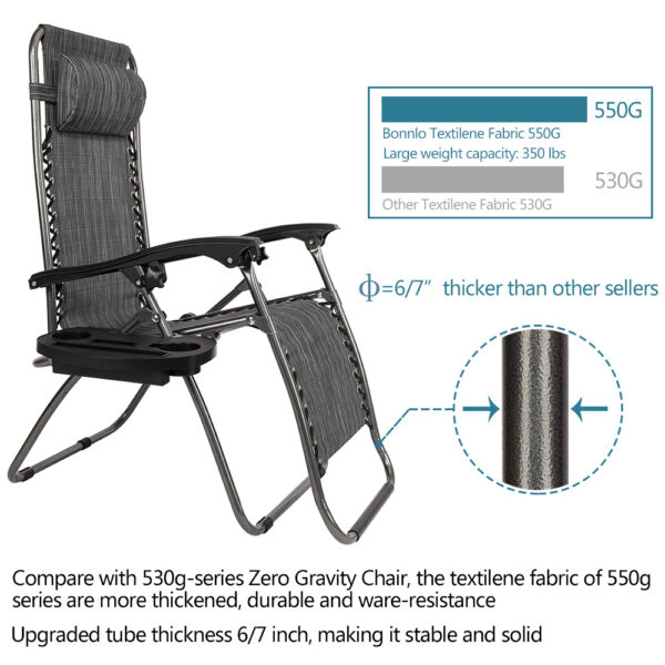 2pcs , Adjustable Folding Lounger With Pillow And Practical Tray For Deck, Terrace, Beach, Patio, Grey - Image 4