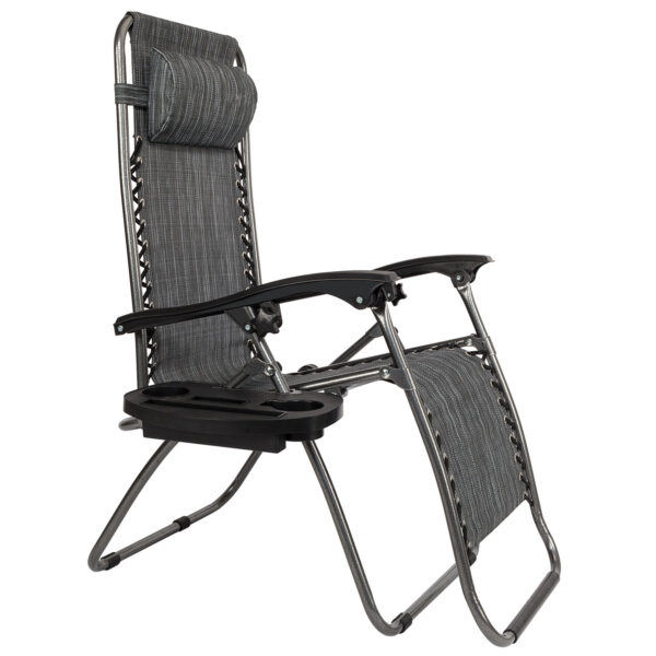2pcs , Adjustable Folding Lounger With Pillow And Practical Tray For Deck, Terrace, Beach, Patio, Grey - Image 6