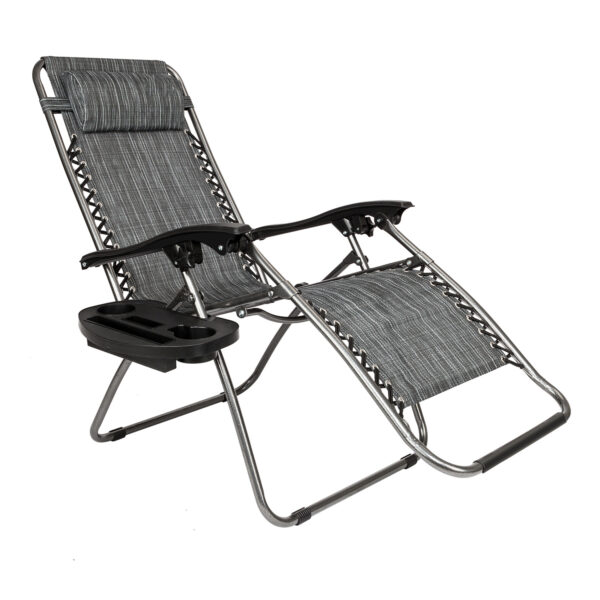 2pcs , Adjustable Folding Lounger With Pillow And Practical Tray For Deck, Terrace, Beach, Patio, Grey - Image 10