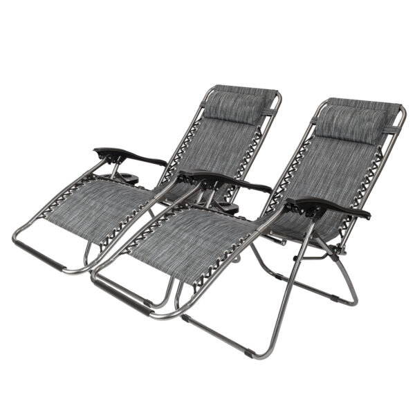 2pcs , Adjustable Folding Lounger With Pillow And Practical Tray For Deck, Terrace, Beach, Patio, Grey - Image 9