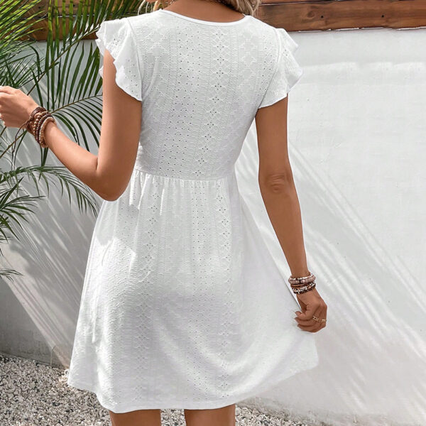 Women's V Neck Lace Mini Dresses Casual Summer Ruffle Sleeve Crochet Sundresses - Image 4