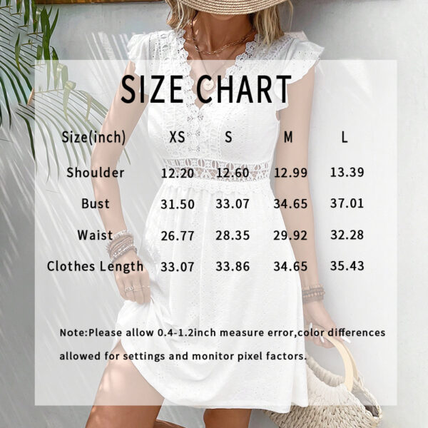Women's V Neck Lace Mini Dresses Casual Summer Ruffle Sleeve Crochet Sundresses - Image 7