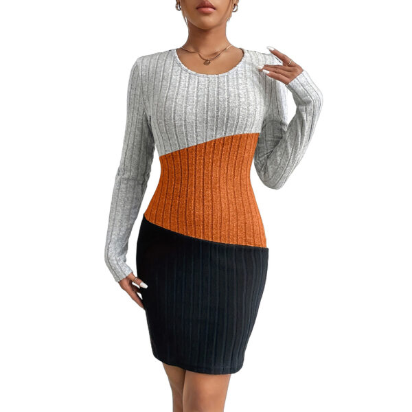 Sexy Classical Round Neck Color Contrast Regular Sleeve Mid Dresses - Image 2