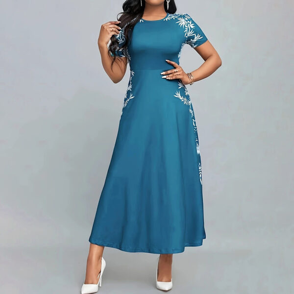 Women's Elegant Short Sleeve Maxi Dresses Casual Empire Waist Long Dress - Image 3
