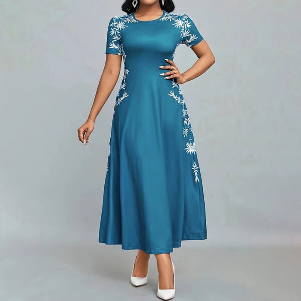 Women's Elegant Short Sleeve Maxi Dresses Casual Empire Waist Long Dress - Image 4