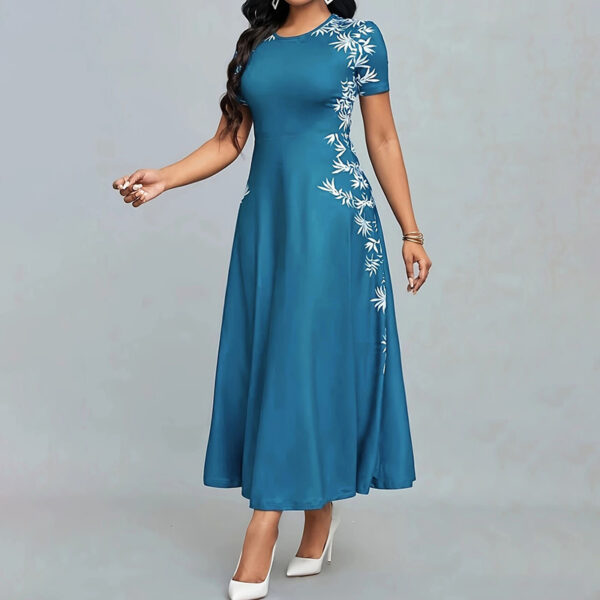 Women's Elegant Short Sleeve Maxi Dresses Casual Empire Waist Long Dress - Image 5