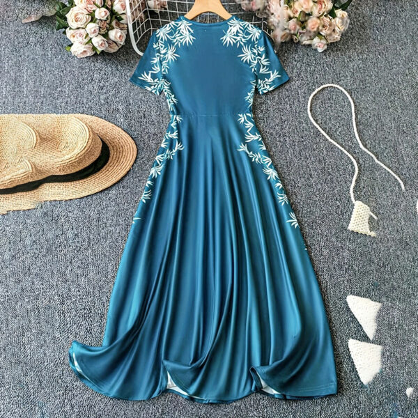 Women's Elegant Short Sleeve Maxi Dresses Casual Empire Waist Long Dress - Image 7